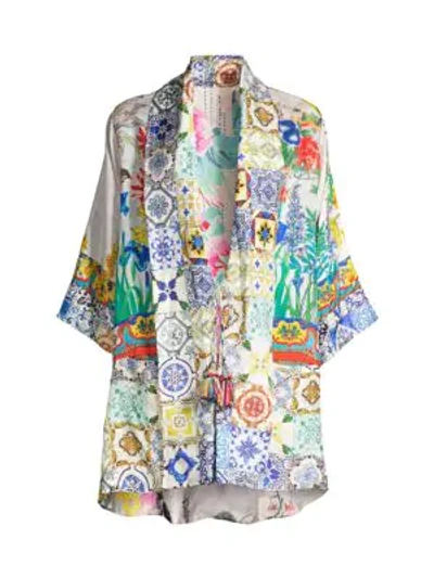 Johnny Was Fuji Brasil Silk Floral Reversible Longline Kimono Boho