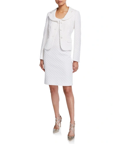 Albert Nipon Textured Three-button Jacket With Matching Dress In White