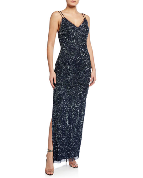 aidan mattox deco beaded gown