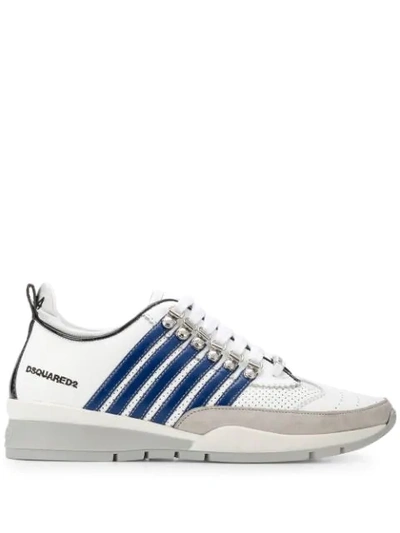 Dsquared2 251 Stripes Leather Low Top Sneakers In White