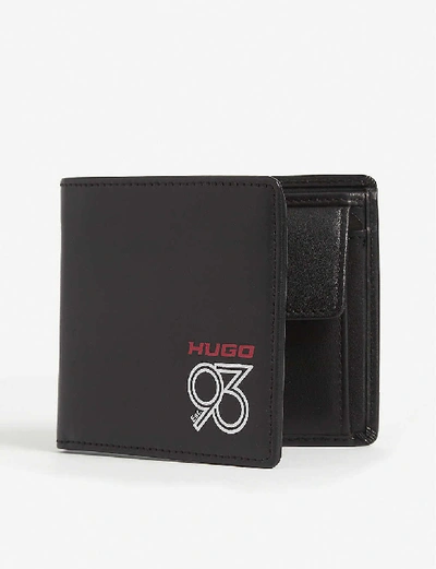 Hugo Billfold Wallet In Leather With Collection Logo Print In Black