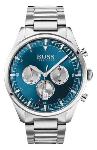 Hugo Boss Stainless-steel Chronograph Watch With Blue Sunray-brushed Dial In Silver