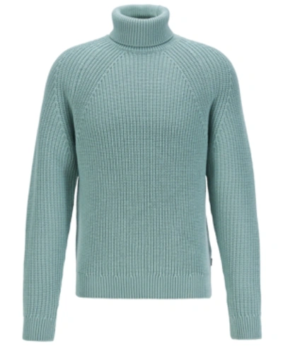 Hugo Boss Virgin-wool Rollneck Sweater With Diagonal Ribbing In Green