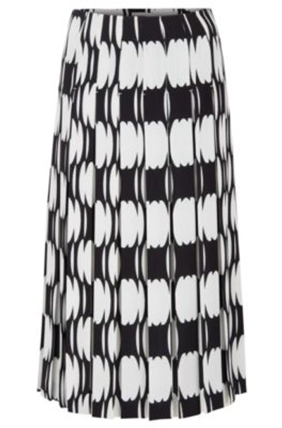 Hugo Boss Plissé Midi Skirt With Collection Motif In Patterned
