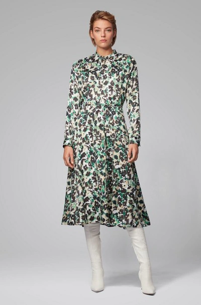 Hugo Boss Long-sleeved Dress In Floral-print Twill In Patterned