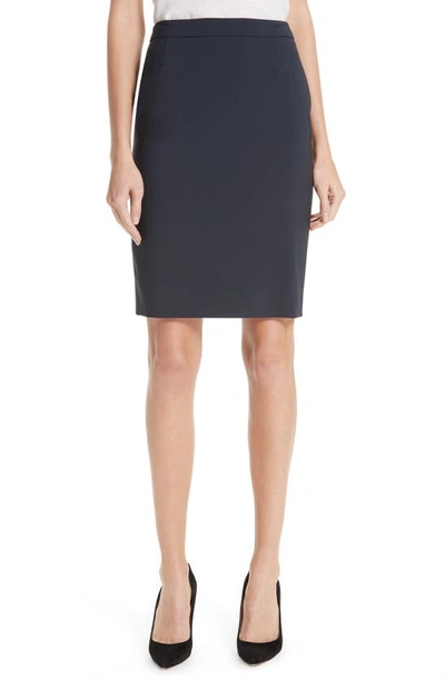 Hugo Boss Vikena Strutctured Herringbone Jersey Skirt In Navy