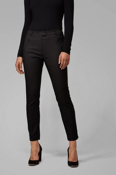 Hugo Boss Cropped Slim-fit Trousers With Zipped Hems In Black