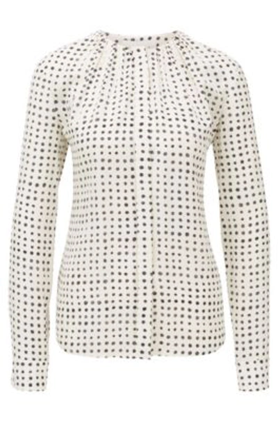 Hugo Boss Pure-silk Blouse With Dot Print And Gathered Neckline In Patterned