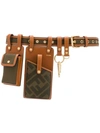 Fendi Ff-jacquard Leather And Canvas Utility Pocket Belt In Brown