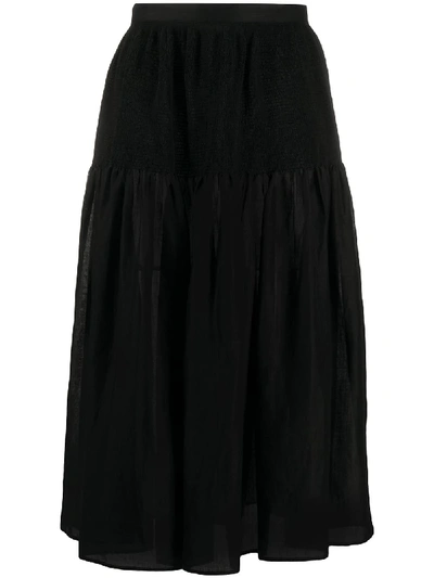 Joseph Carter Smocked Ramie-voile Midi Skirt In Black