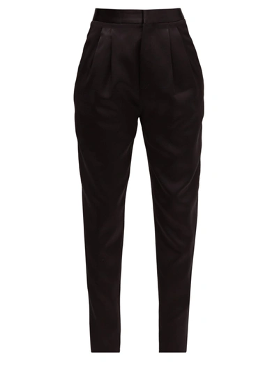 Saint Laurent Pleated Satin Slim-fit Trousers In Black