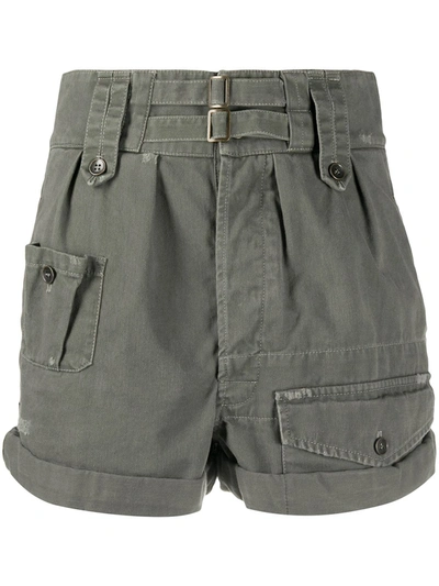 Saint Laurent High-rise Buckled Cotton-blend Shorts In Grey