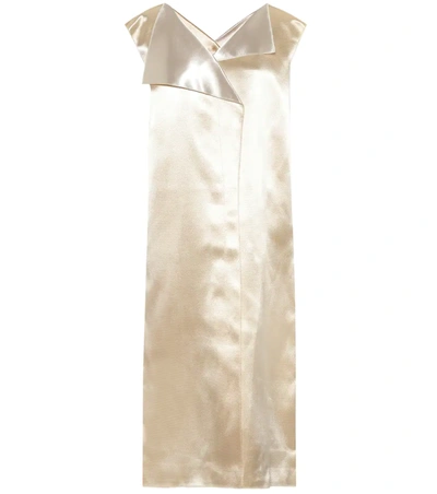 The Row Malka Open-collar Bonded Hammered-satin Dress In Ivory