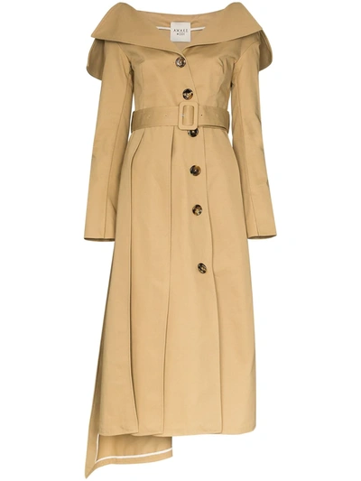 A.w.a.k.e. Off-the-shoulder Cotton Trench Coat In Beige