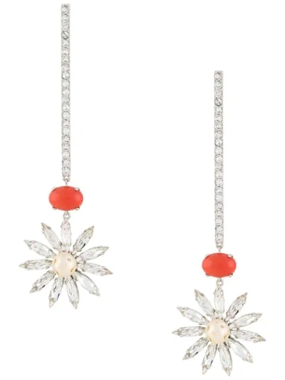 Paco Rabanne Crystal And Faux-pearl Daisy Drop Earrings In Silver
