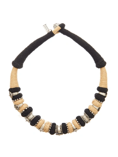 Etro Beaded And Woven Metal Choker In Beige,black