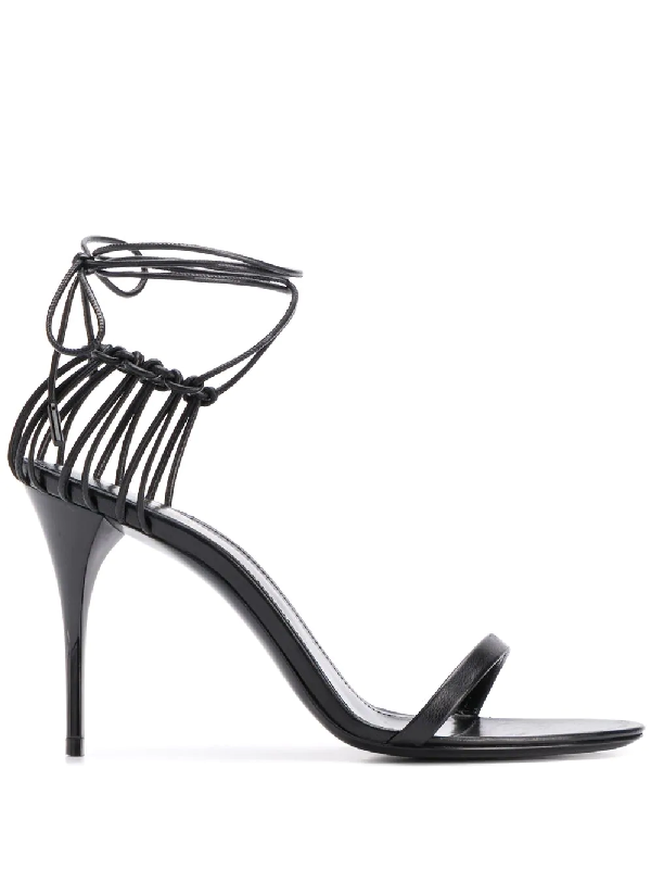 Saint Laurent Lexi Wraparound Cage-heel Leather Sandals In Black | ModeSens