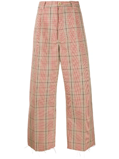 Marni Checked Cotton-blend Wide-leg Trousers In Brown