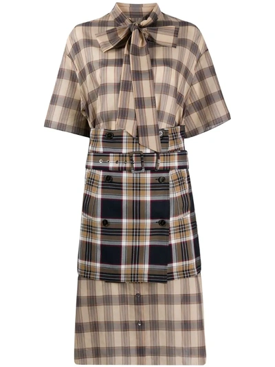 Rokh Check Print Layered Style Dress In Neutrals