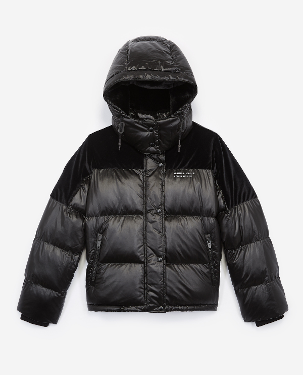 The Kooples Sport Black Down Jacket With Velvet Inserts | ModeSens