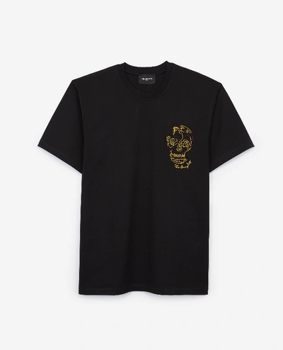 The Kooples Black Cotton T-shirt With Chest Embroidery