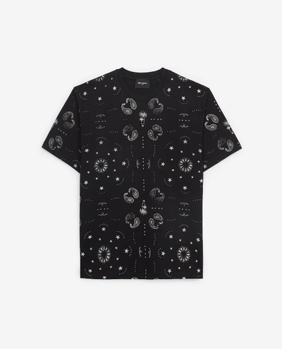 The Kooples Black Jersey T-shirt With Bandanna Motif In Black/white