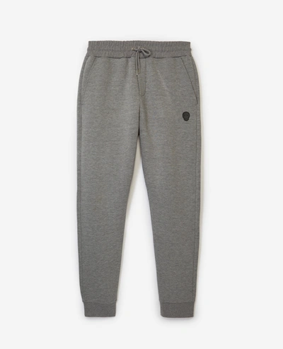The Kooples Skinny Heather Grey Joggers W/leather Badge In Middle Gray Melange