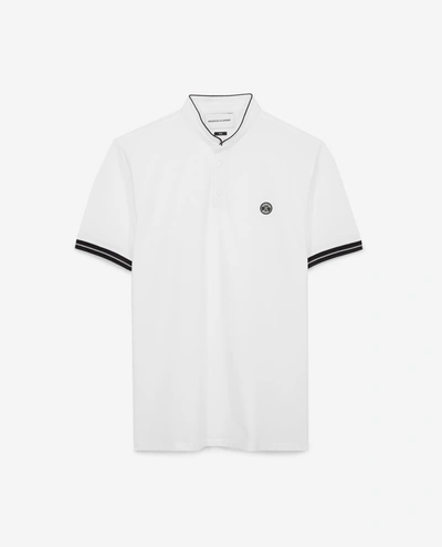 The Kooples Sport Slim White Cotton Pique Polo W/officer Collar In Blc