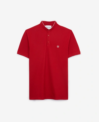 The Kooples Sport Slim Chilli Red Polo Shirt W/officer Collar In Chili Pepper/glacier Gray