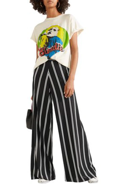 Alice And Olivia Athena Striped Georgette Wide-leg Pants In Black