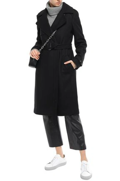 Dkny Belted Brushed Wool-blend Trench Coat In Black