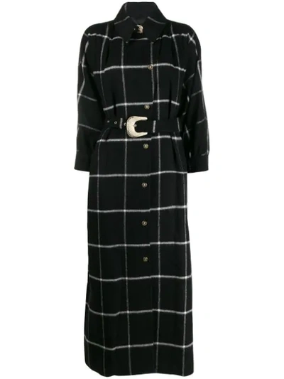 Just Cavalli Belted Checked Brushed-felt Coat In Black