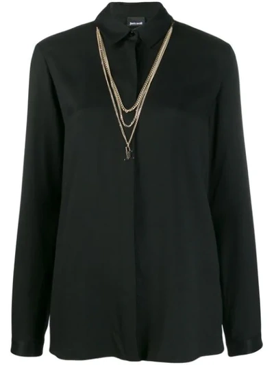 Just Cavalli Chain-trimmed Twill Shirt In 900 Nero