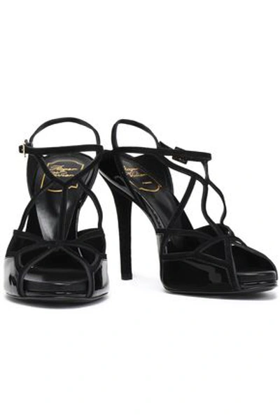 Roger Vivier Cutout Patent-leather And Suede Sandals In Black