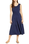 Beachlunchlounge Kamala Tiered Ruffle Jersey Midi Dress In Navy