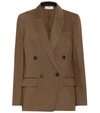 Vince Double Breasted Cotton & Linen Blend Blazer In Khaki