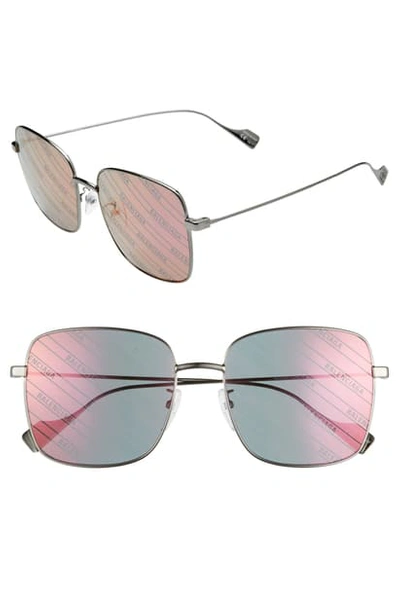 Balenciaga 57mm Square Sunglasses In Ruthenium/ Pink