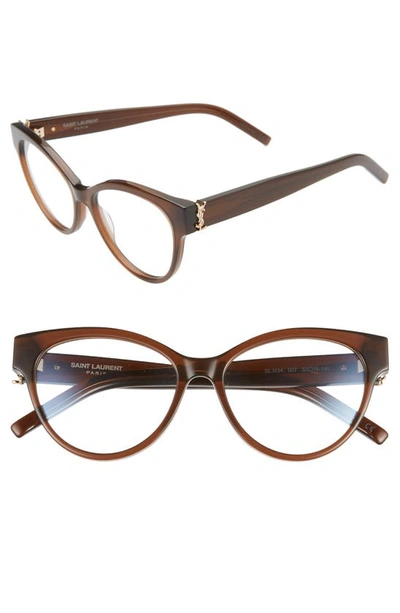 Saint Laurent 53mm Cat Eye Optical Glasses In Brown