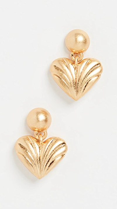 Madewell Carved Heart Drop Stud Earrings In Vintage Gold