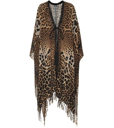 Saint Laurent Leopard-print Silk Kaftan In Brown