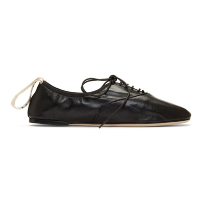 Loewe Logo-print Lace-up Leather Ballet Flats In Black
