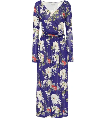 Etro Wrap-effect Gathered Floral-print Stretch-crepe Maxi Dress In Blue