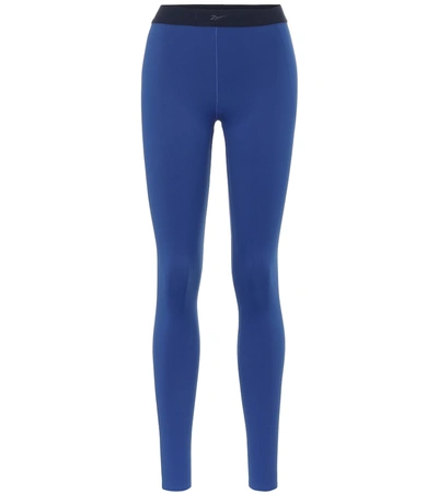 Victoria Beckham Monogram-trimmed Stretch Leggings In Blue
