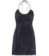 Saint Laurent Sequin Halter-strap Mini Dress In Blue