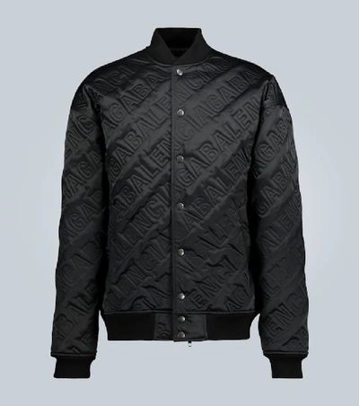 Balenciaga All-over Logo Quilted Bomber Jacket In Black