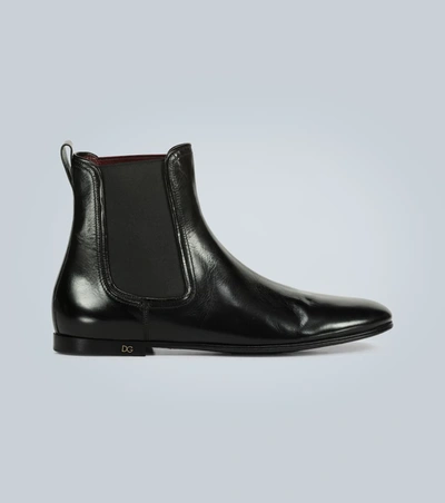 Dolce & Gabbana Leather Chelsea Boots In Black