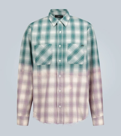 Amiri Gradient Frayed Checked Shirt In Green