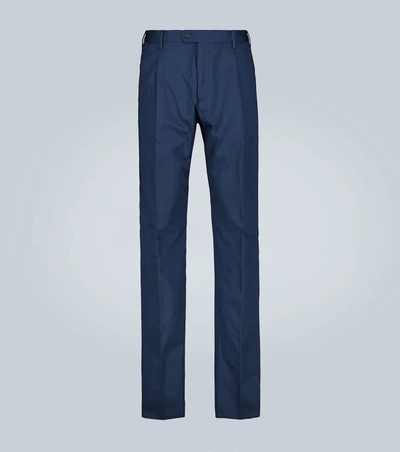 Caruso Double-pleated Stretch-cotton Pants In Blue