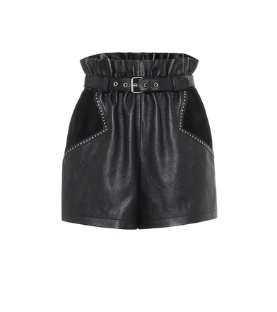 Saint Laurent High-rise Leather And Suede Shorts In Black