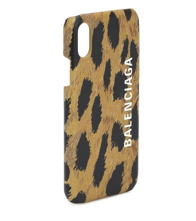 Balenciaga Leopard-print Leather Iphone X Case In Brown